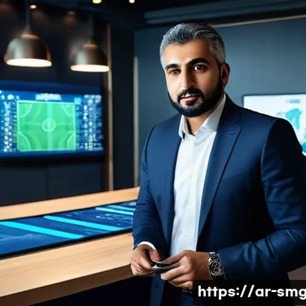 스포츠경영관리사와 팬 기념품 제작 사례 - **Prompt: The Visionary Arab Sports Director** A wide-angle, highly detailed, photorealistic ima...