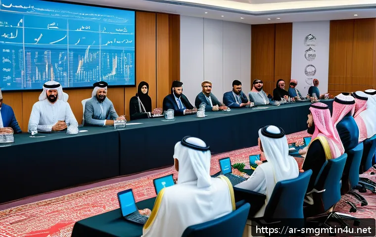 스포츠경영관리사 자격증 취득 방법 - A professional Middle Eastern sports management seminar scene, featuring diverse Arab men and women ...