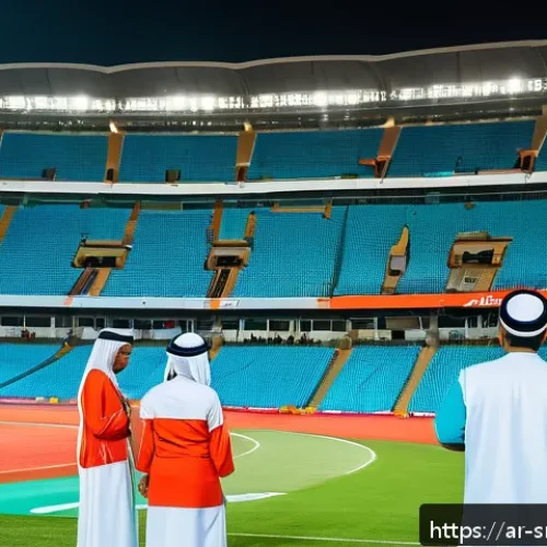 스포츠경영관리사와 국제 스포츠 이벤트 - A vibrant international sports event scene set in a modern Middle Eastern stadium, filled with diver...