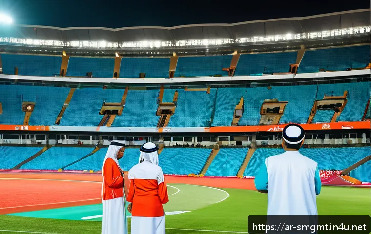 스포츠경영관리사와 국제 스포츠 이벤트 - A vibrant international sports event scene set in a modern Middle Eastern stadium, filled with diver...