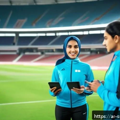 스포츠경영관리사 업무 사례 분석 - A dynamic sports team training session in a modern Middle Eastern stadium, featuring male and female...