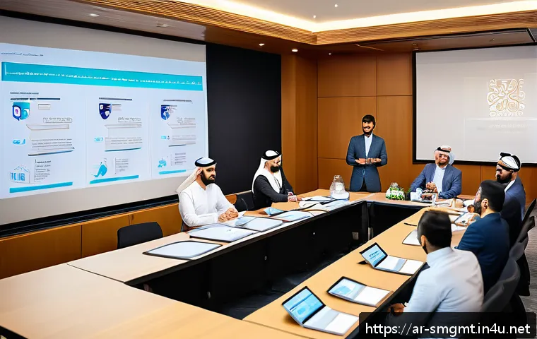 스포츠경영관리사 관련 자격증 추천 - A professional Arab sports management training seminar scene, featuring a diverse group of men and w...